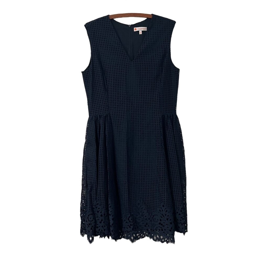 Jude Connally Navy Eyelet Fit Flare Sleeveless Dress Womens Size Large